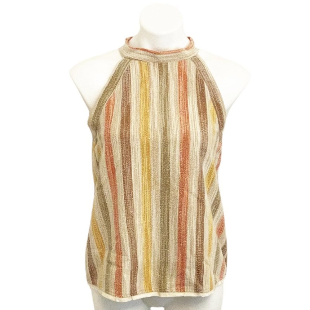 New Anthropologie W5 Striped Halter Fringed-Hem Linen Top (S)